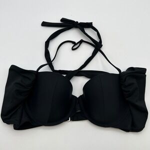 OLD NAVY Bikini Top Women Large Black Ruffle Halter‎ Underwire Swim Top Pool NWT